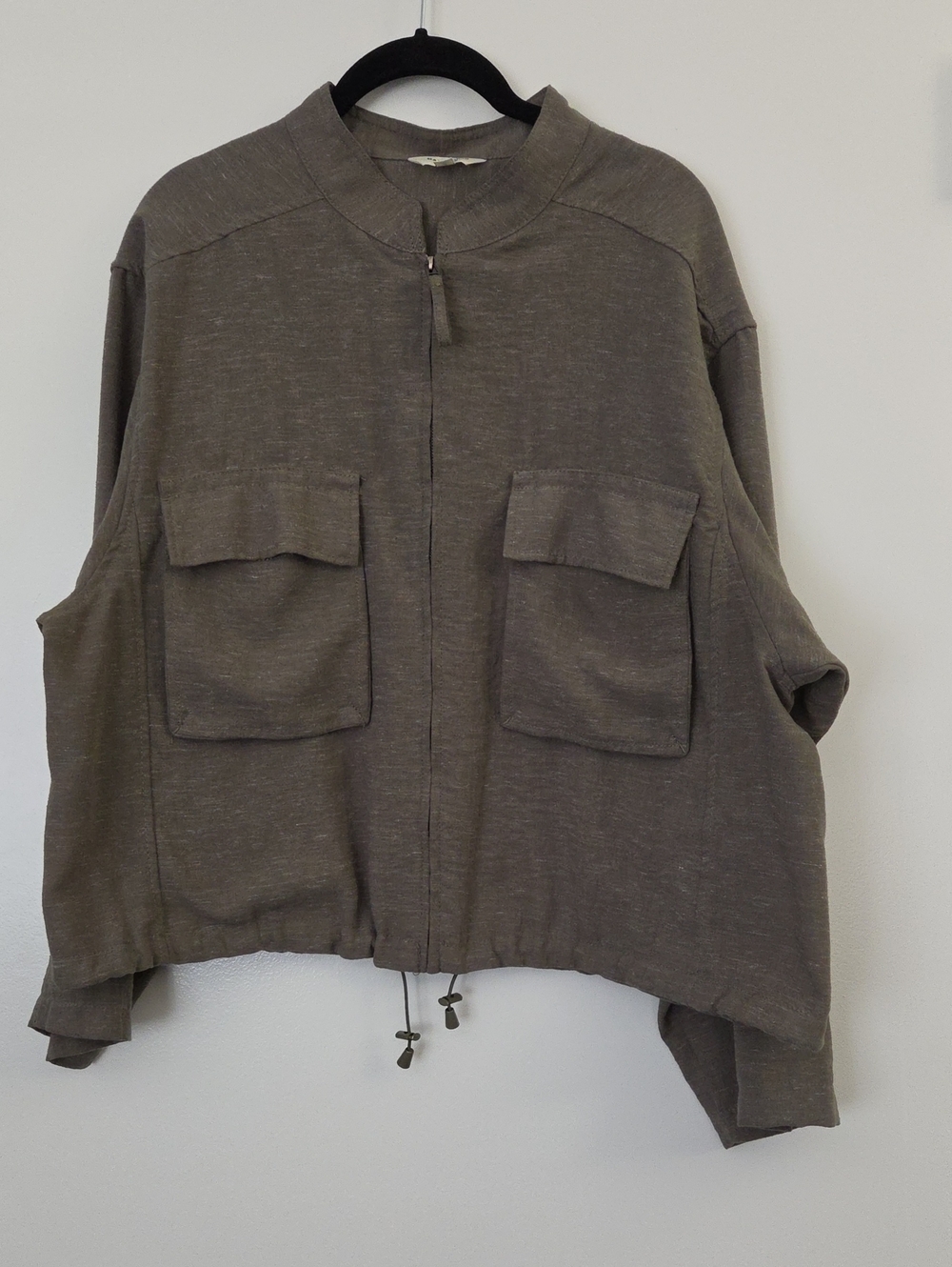 Max Studio Olive Green Utility Linen Blend Jacket